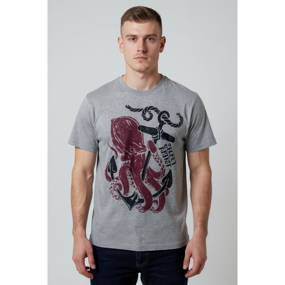 Secret Artist Collective Octopus And Anchor Design Gray T-shirt Size S Tatoo
